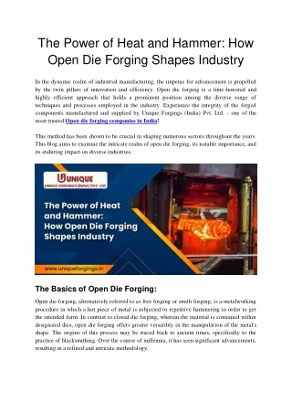 The Power of Heat and Hammer - Open Die Forgings shapes industry