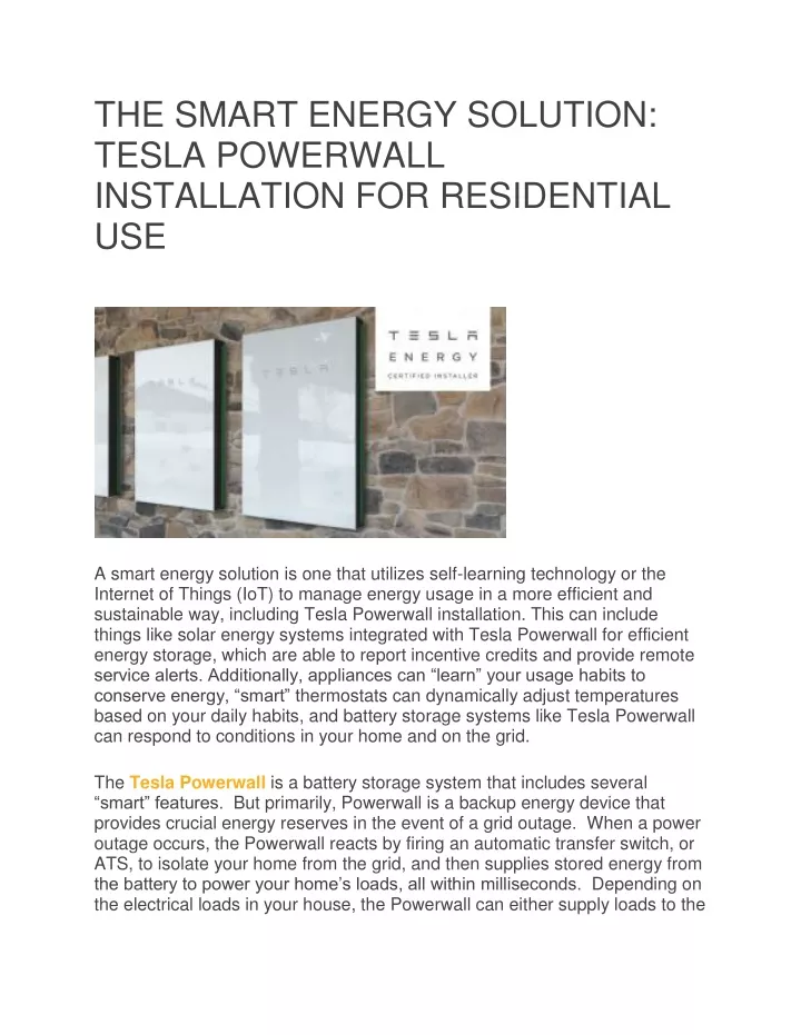 the smart energy solution tesla powerwall