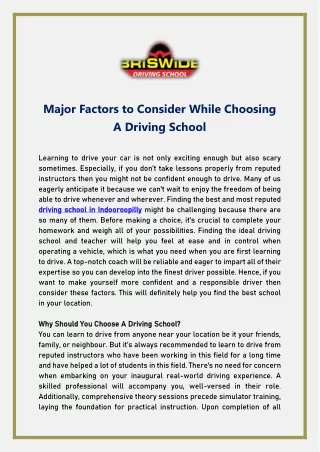 Major Factors to Consider While Choosing A Driving School