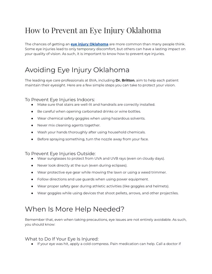 how to prevent an eye injury oklahoma