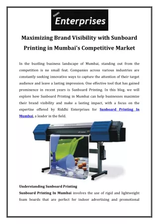 Maximizing Brand Visibility with Sunboard Printing in Mumbai's Competitive Market