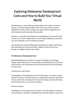 Exploring Metaverse Development Costs and How to Build Your Virtual World