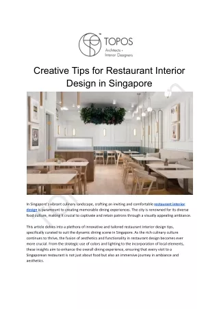 Creative Tips for Restaurant Interior Design in Singapore