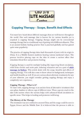 Cupping Therapy - Scope, Benefit And Effects