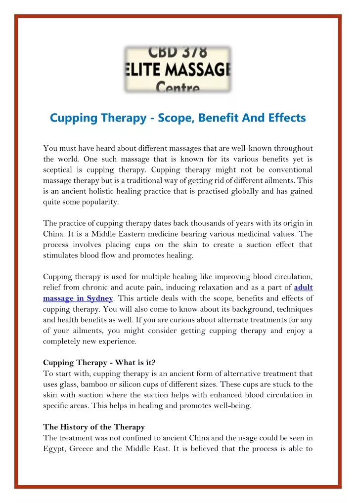 cupping therapy scope benefit and effects