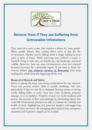 Remove Trees if They are Suffering from Untreatable Infestations