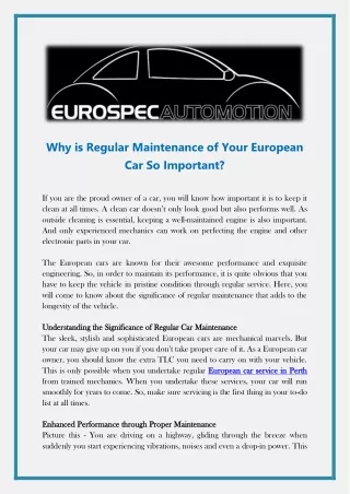 Why is Regular Maintenance of Your European Car So Important