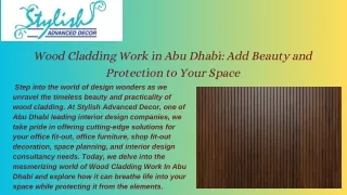 Wood Cladding Work in Abu Dhabi Add Beauty and Protection to Your Space