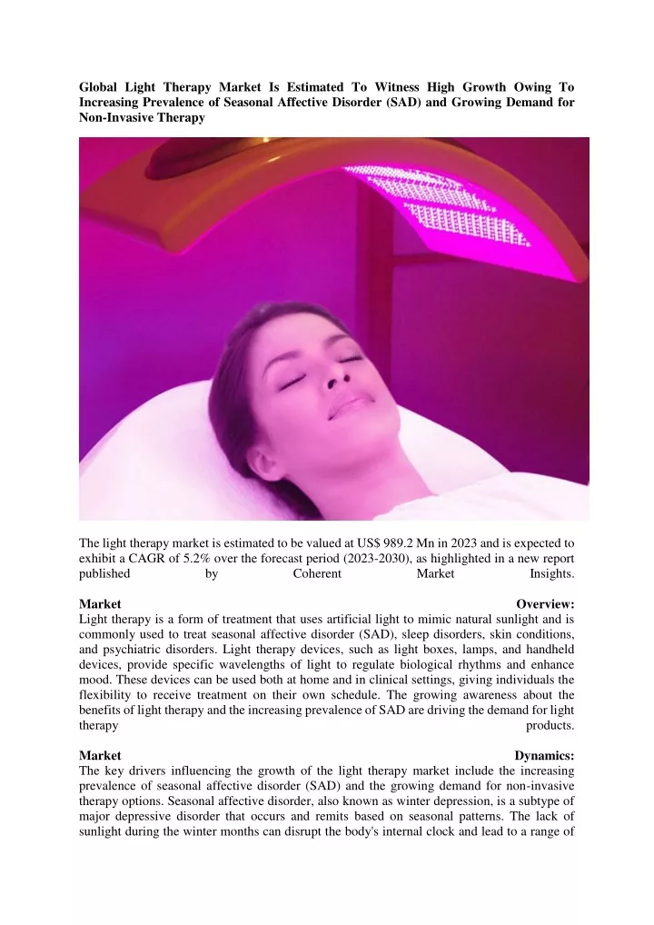 global light therapy market is estimated