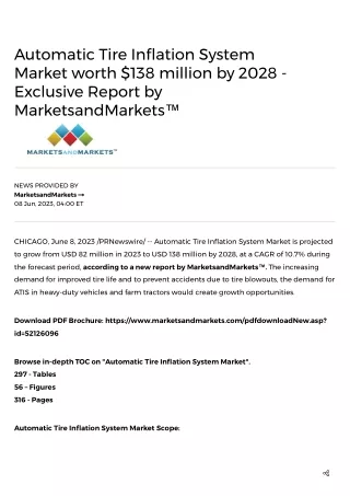 Automatic Tire Inflation System Market worth $138 million by 2028 - Exclusive Report by MarketsandMarkets™
