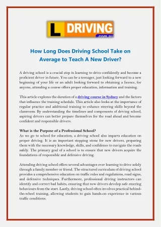 How Long Does Driving School Take on Average to Teach A New Driver