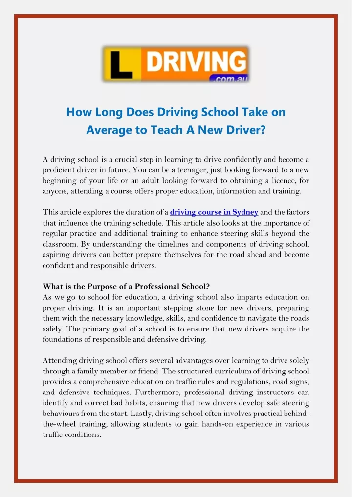 how long does driving school take on average