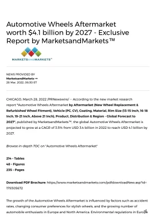 Automotive Wheels Aftermarket worth $4.1 billion by 2027 - Exclusive Report by MarketsandMarkets™