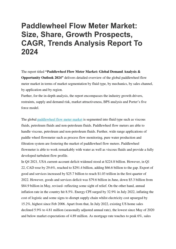 paddlewheel flow meter market size share growth