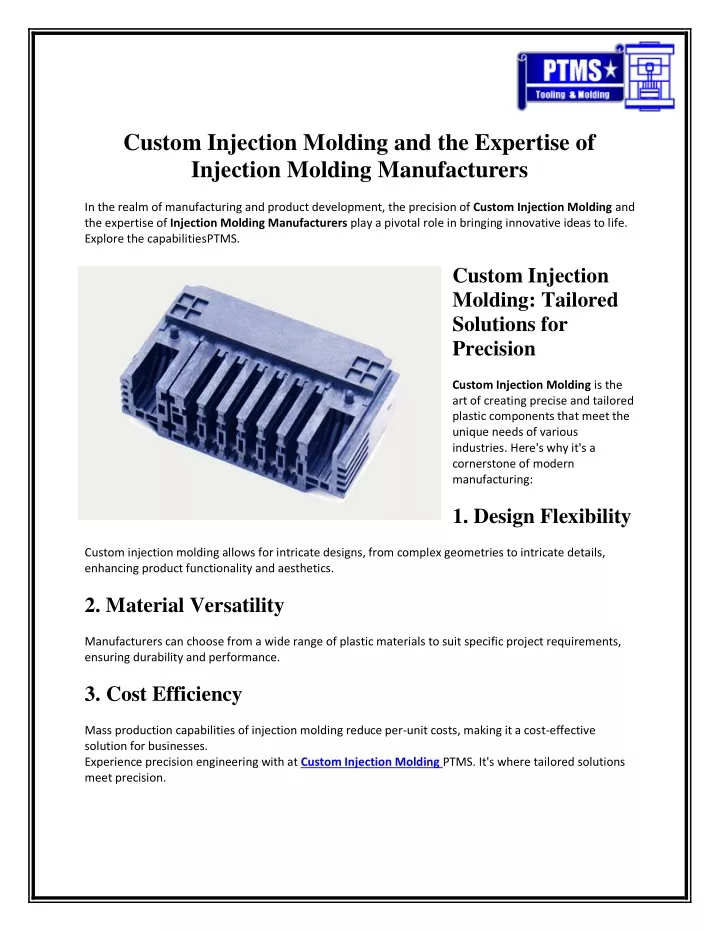 custom injection molding and the expertise