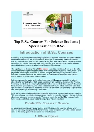 Top b.sc courses for Science Students