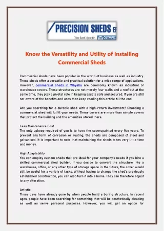 Know the Versatility and Utility of Installing Commercial Sheds