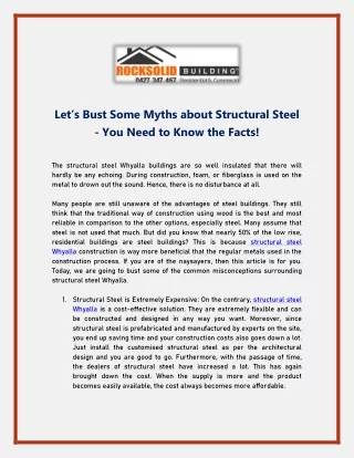 Let’s Bust Some Myths about Structural Steel - You Need to Know the Facts