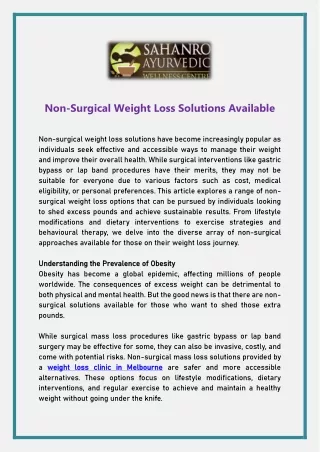 Non-Surgical Weight Loss Solutions Available