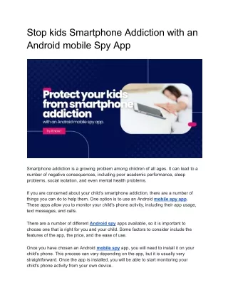 Stop kids Smartphone Addiction with an Android mobile Spy App