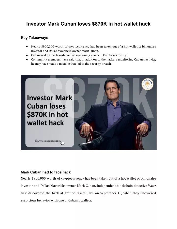 investor mark cuban loses 870k in hot wallet hack