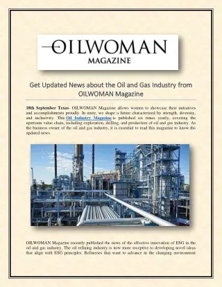 Get Updated News about the Oil and Gas Industry from OILWOMAN Magazine