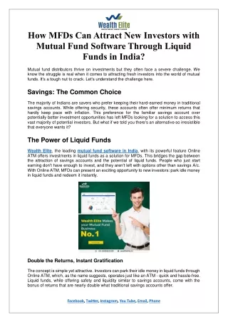 How MFDs Can Attract New Investors with Mutual Fund Software Through Liquid Funds in India