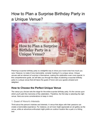 How to Plan a Surprise Birthday Party in a Unique Venue