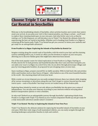 Choose Triple T Car Rental for the Best Car Rental in Seychelles