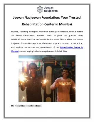 Jeevan Navjeevan Foundation Your Trusted Rehabilitation Center in Mumbai