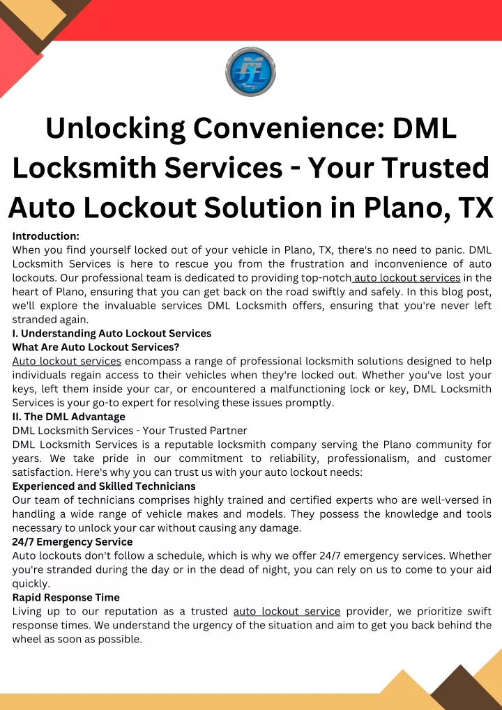 unlocking convenience dml locksmith services your