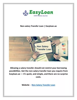 Non-salary Transfer Loan | Easyloan.ae