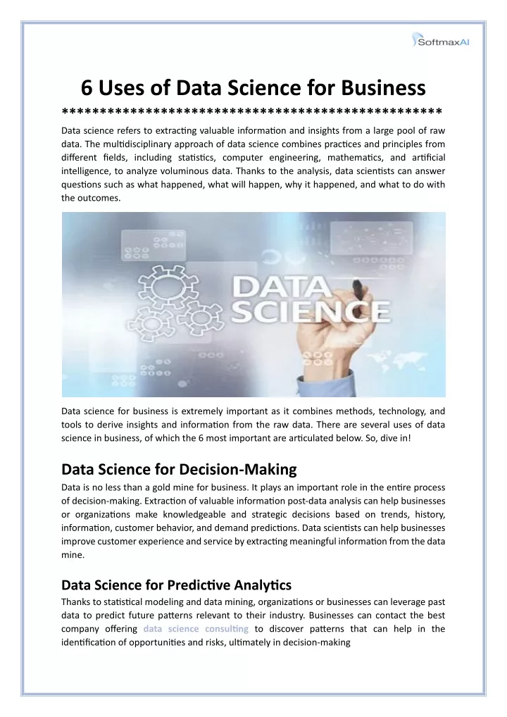 6 uses of data science for business data science