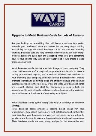 Upgrade to Metal Business Cards for Lots of Reasons
