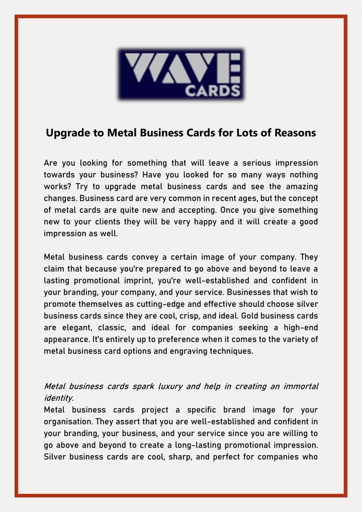 upgrade to metal business cards for lots