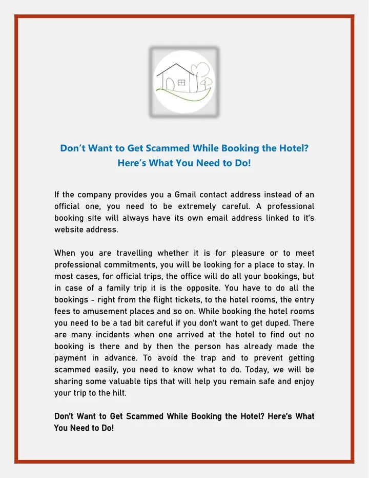 don t want to get scammed while booking the hotel