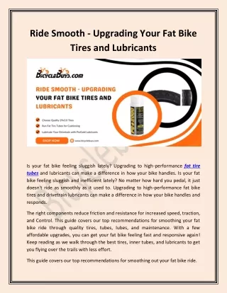Ride Smooth - Upgrading Your Fat Bike Tires and Lubricants
