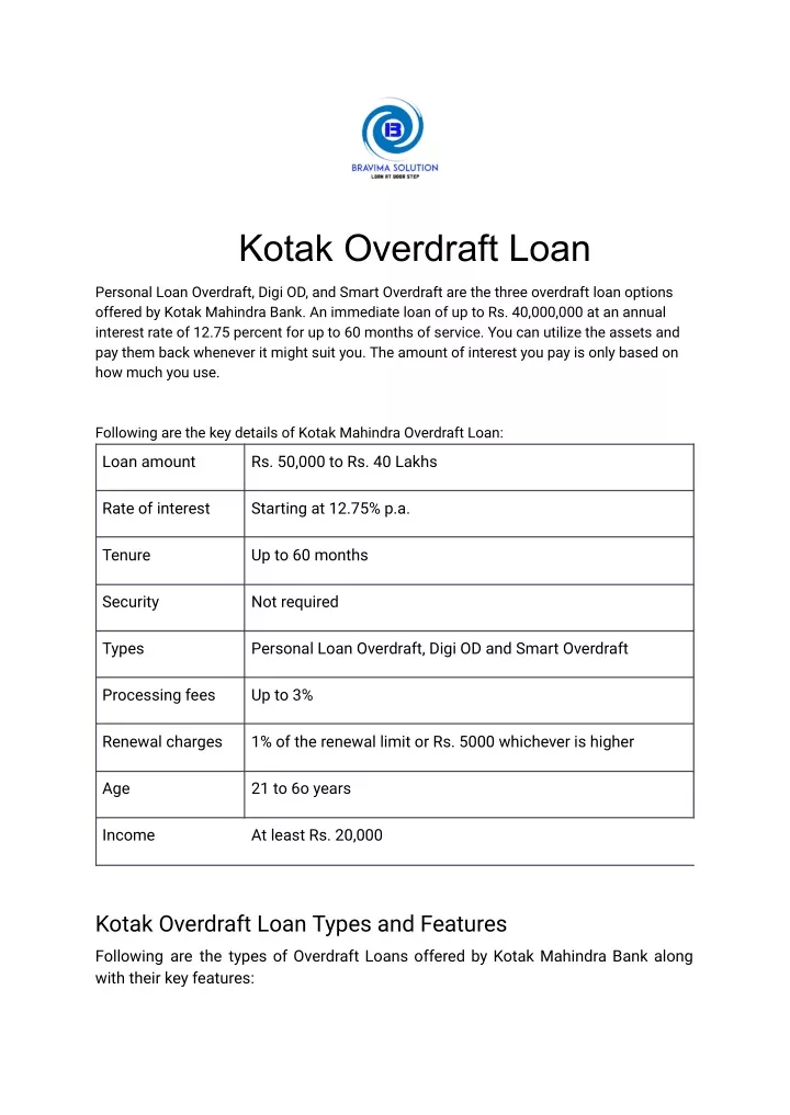 kotak overdraft loan