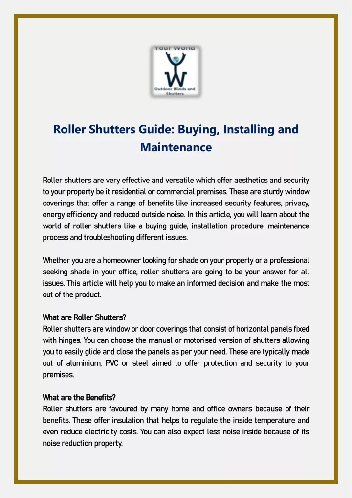 roller shutters guide buying installing