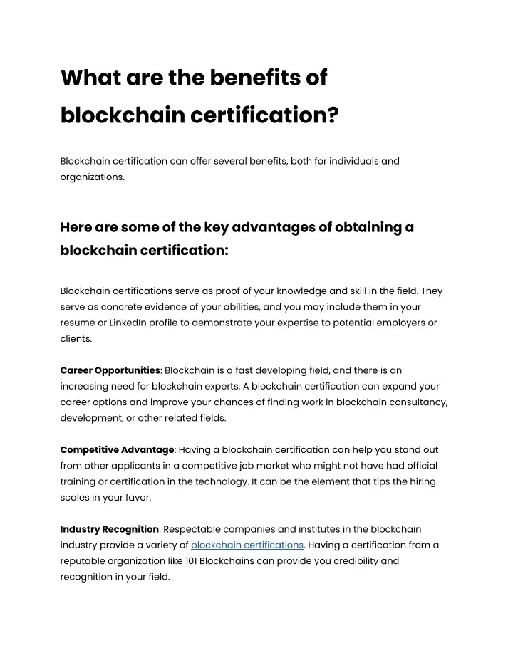 what are the benefits of blockchain certification