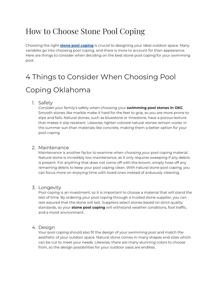 how to choose stone pool coping