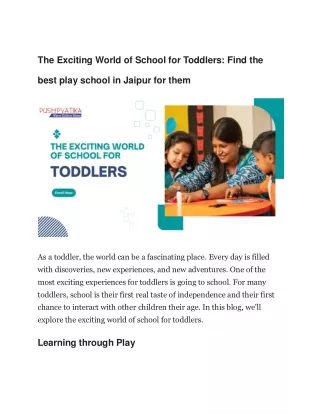 The Exciting World of School for Toddlers Find the best play school in Jaipur for them