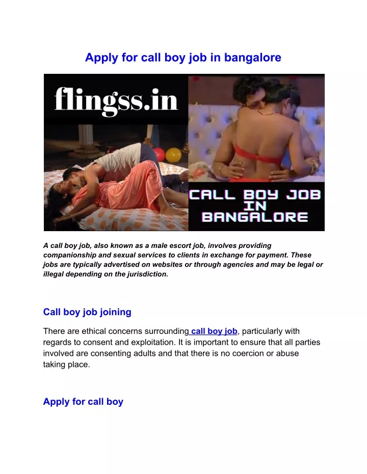 apply for call boy job in bangalore