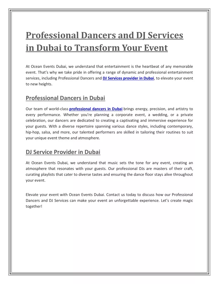 professional dancers and dj services in dubai