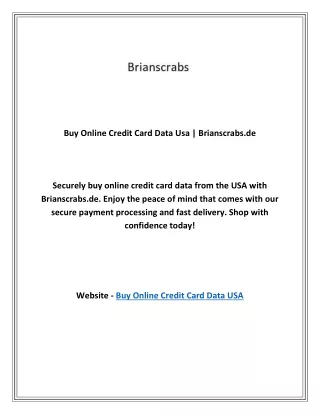 Buy Online Credit Card Data Usa | Brianscrabs.de