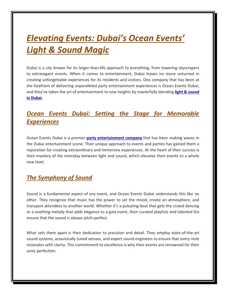 elevating events dubai s ocean events light sound