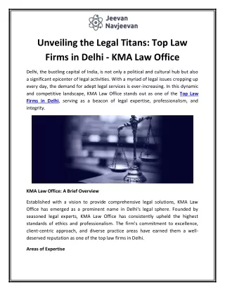 Unveiling the Legal Titans Top Law Firms in Delhi - KMA Law Office