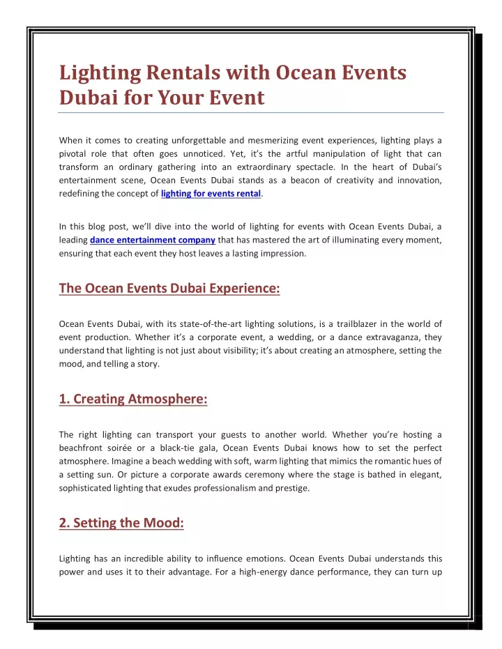 lighting rentals with ocean events dubai for your