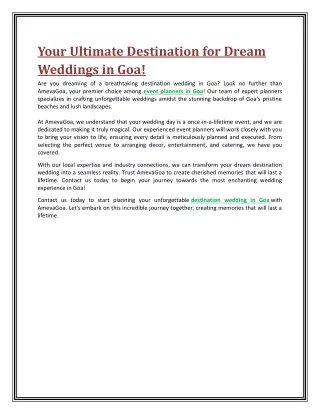 Your Ultimate Destination for Dream Weddings in Goa