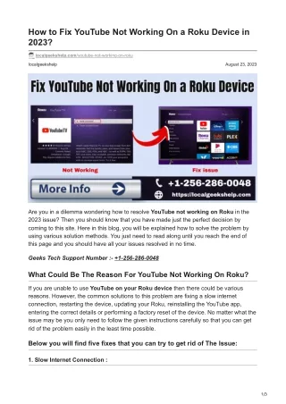 how to fix youtube not working on a roku device